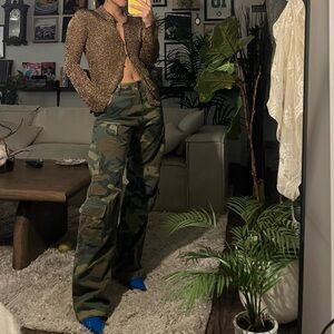 Local European Camo Cargo Straight-Leg Jeans - Green/Brown